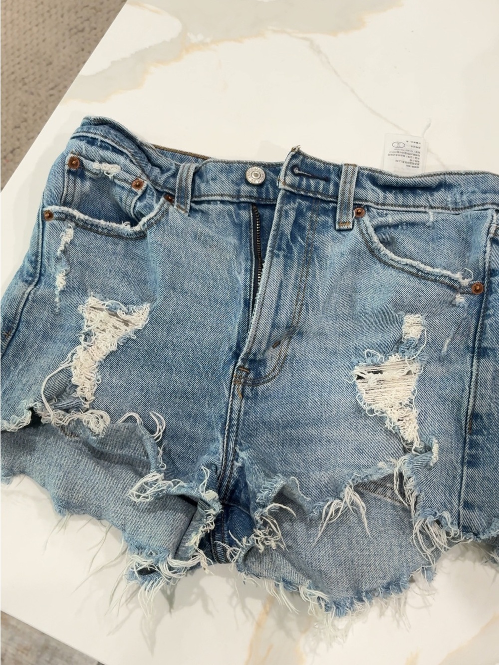 Abercrombie & Fitch Light Blue Ripped Denim Shorts